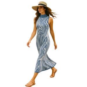Westbridge Apparel Blue Abstract Zebra Knit Midi Dress  Prototype Sample Size M